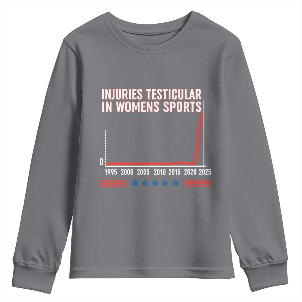 Testicular Injuries in Womens Sports Satirical Graphic Youth Sweatshirt Dark Humor with Controversial Commentary - Wonder Print Shop
