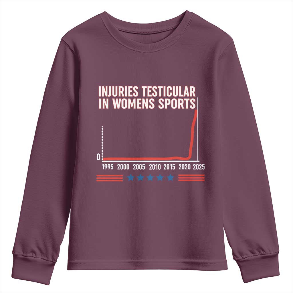 Testicular Injuries in Womens Sports Satirical Graphic Youth Sweatshirt Dark Humor with Controversial Commentary - Wonder Print Shop