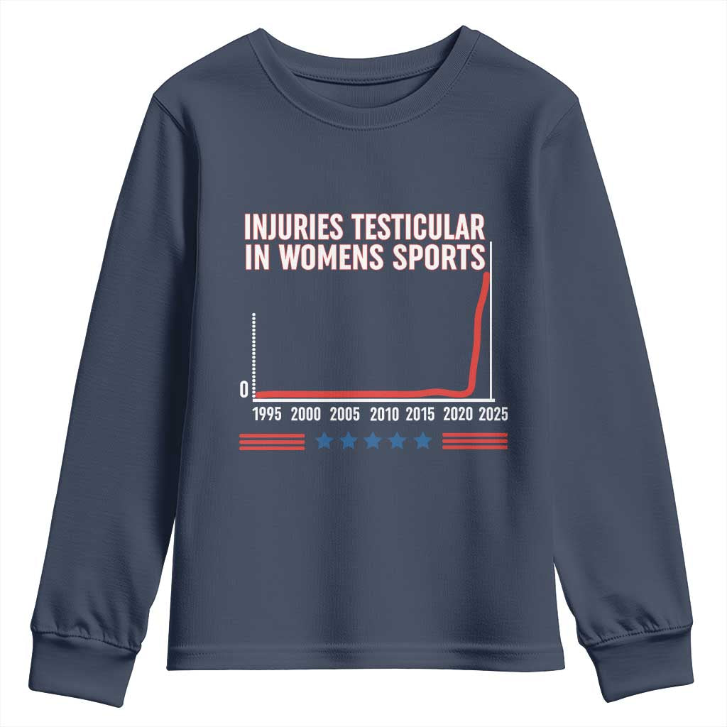 Testicular Injuries in Womens Sports Satirical Graphic Youth Sweatshirt Dark Humor with Controversial Commentary - Wonder Print Shop