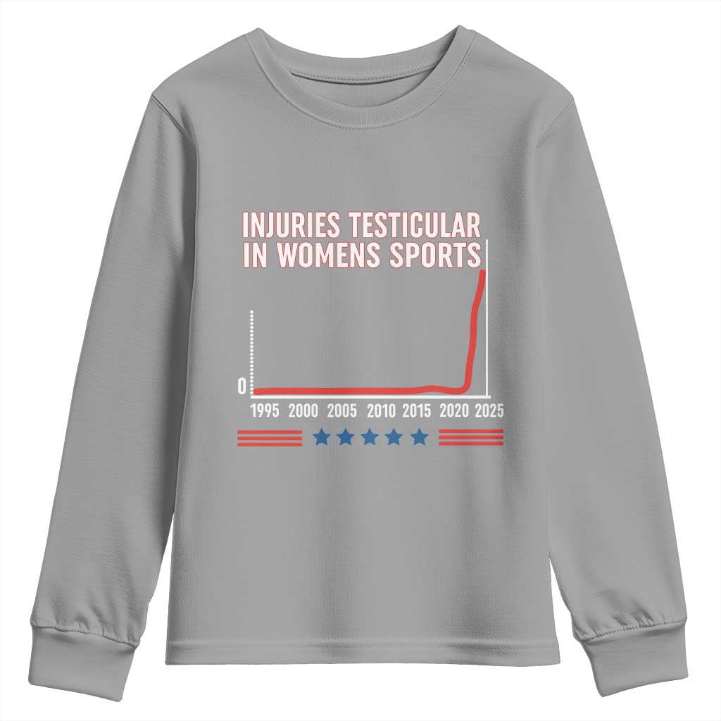 Testicular Injuries in Womens Sports Satirical Graphic Youth Sweatshirt Dark Humor with Controversial Commentary - Wonder Print Shop