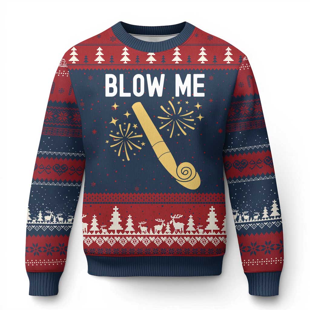 Funny Offensive Blow Me Ugly Christmas Sweater Adult Humor Party Celebration - Wonder Print Shop