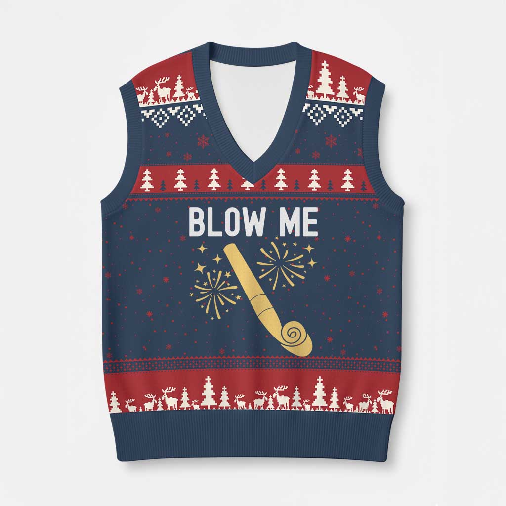 Funny Offensive Blow Me V-Neck Knit Sweater Vest Adult Humor Party Celebration - Wonder Print Shop
