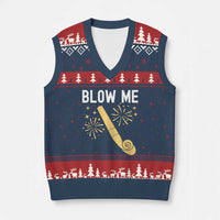 Funny Offensive Blow Me V-Neck Knit Sweater Vest Adult Humor Party Celebration - Wonder Print Shop