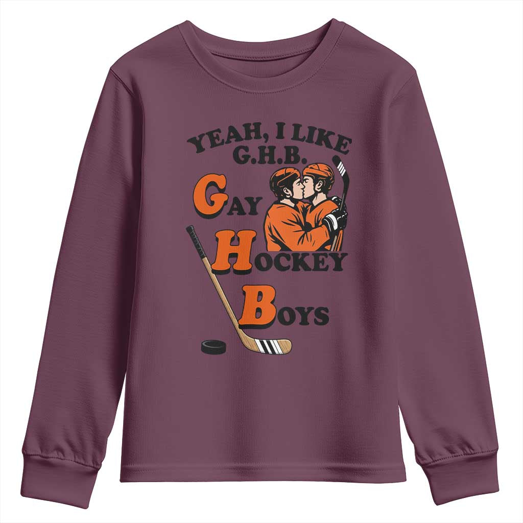 Yeah I Like GHB Gay Hockey Boys Youth Sweatshirt LGBTQ Pride Hockey Fan - Wonder Print Shop
