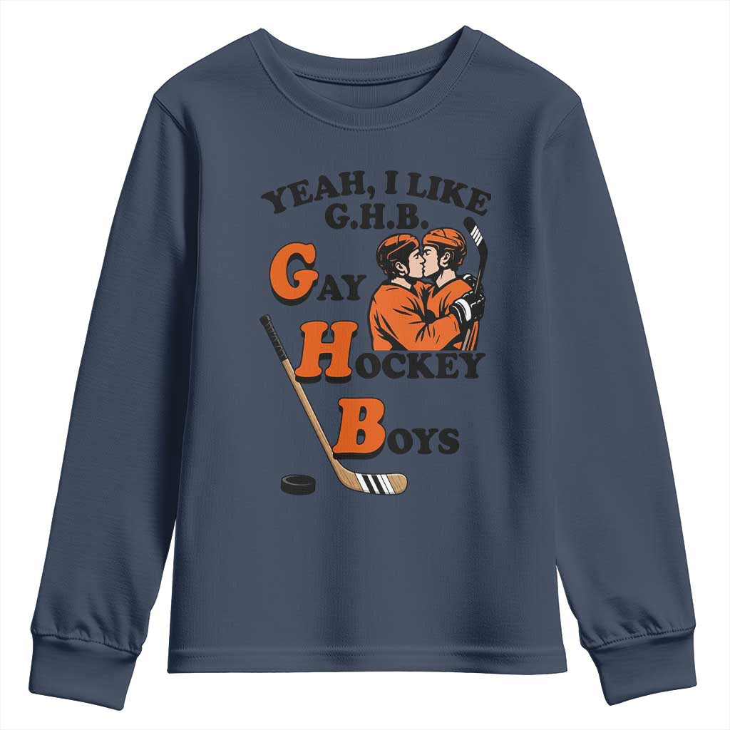 Yeah I Like GHB Gay Hockey Boys Youth Sweatshirt LGBTQ Pride Hockey Fan - Wonder Print Shop