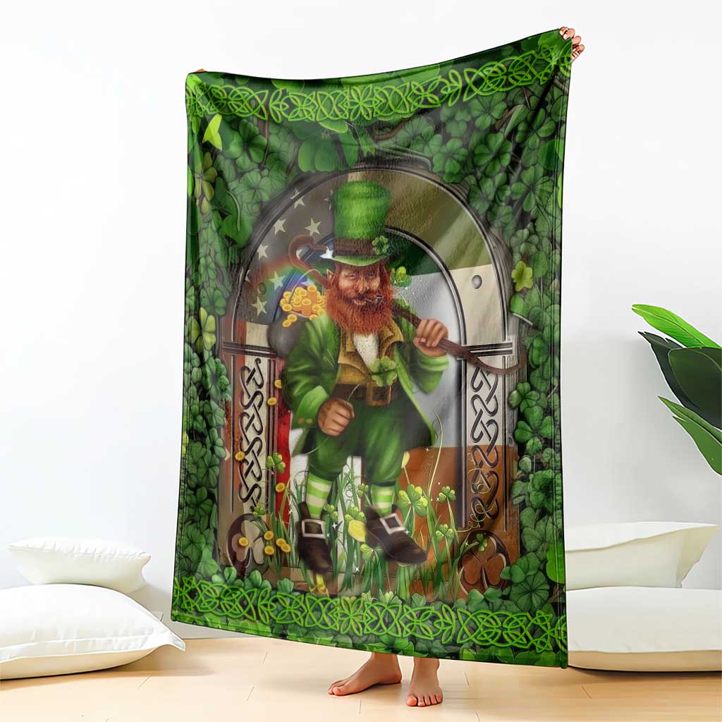 Happy St Patrick's Day Leprechaun Throw Blanket American Irish Flag