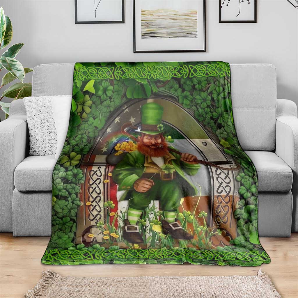 Happy St Patrick's Day Leprechaun Throw Blanket American Irish Flag