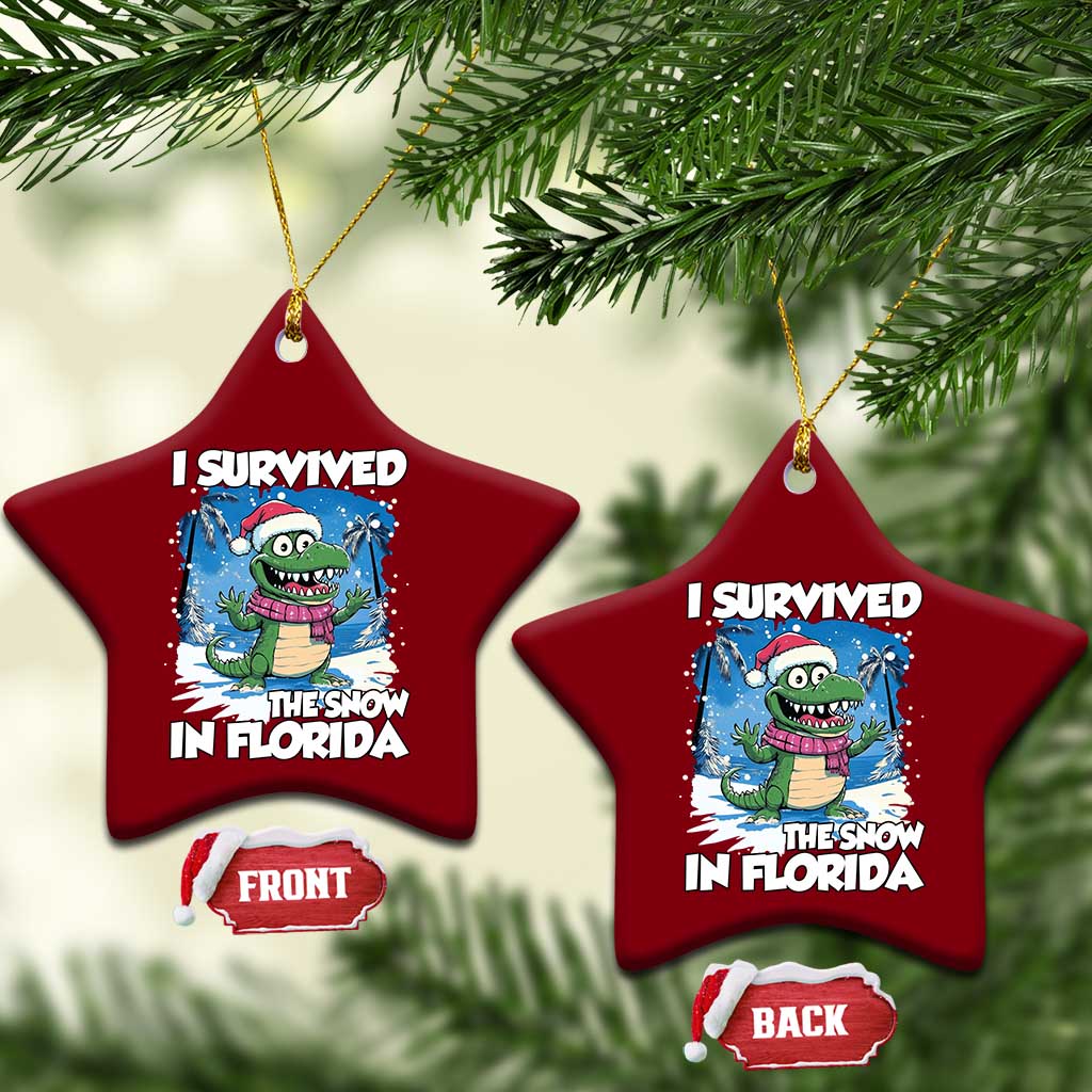 I Survived The Snow In Florida Ceramic Ornament Funny Crocodile - Wonder Print Shop
