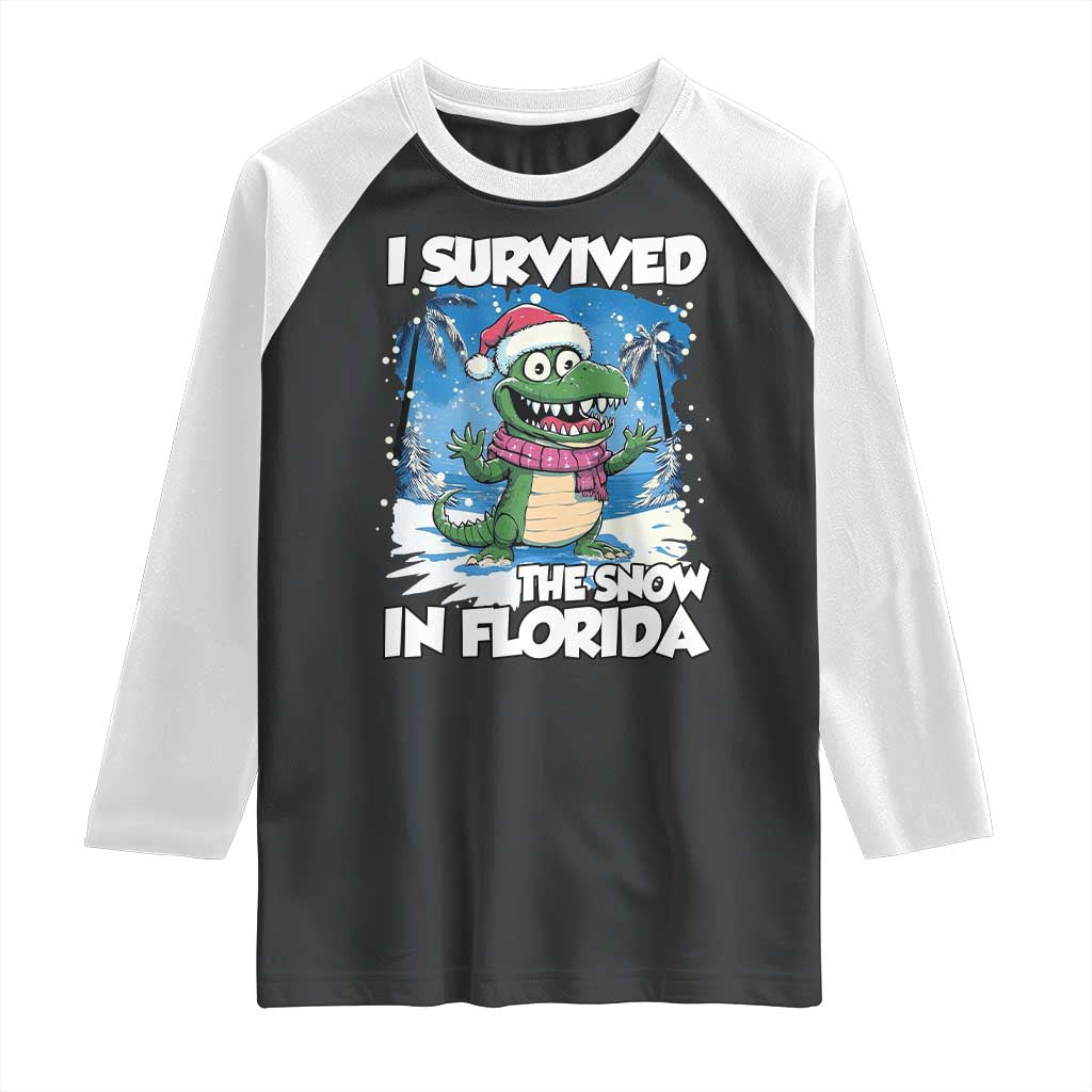I Survived The Snow In Florida Raglan Shirt Funny Crocodile
