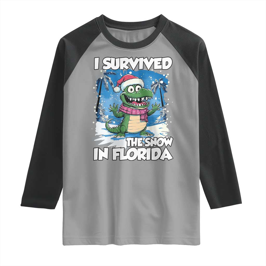 I Survived The Snow In Florida Raglan Shirt Funny Crocodile