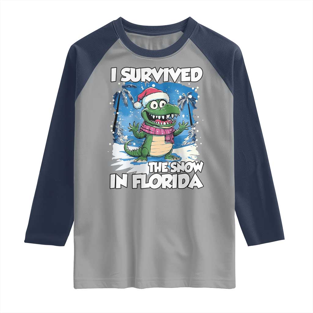 I Survived The Snow In Florida Raglan Shirt Funny Crocodile