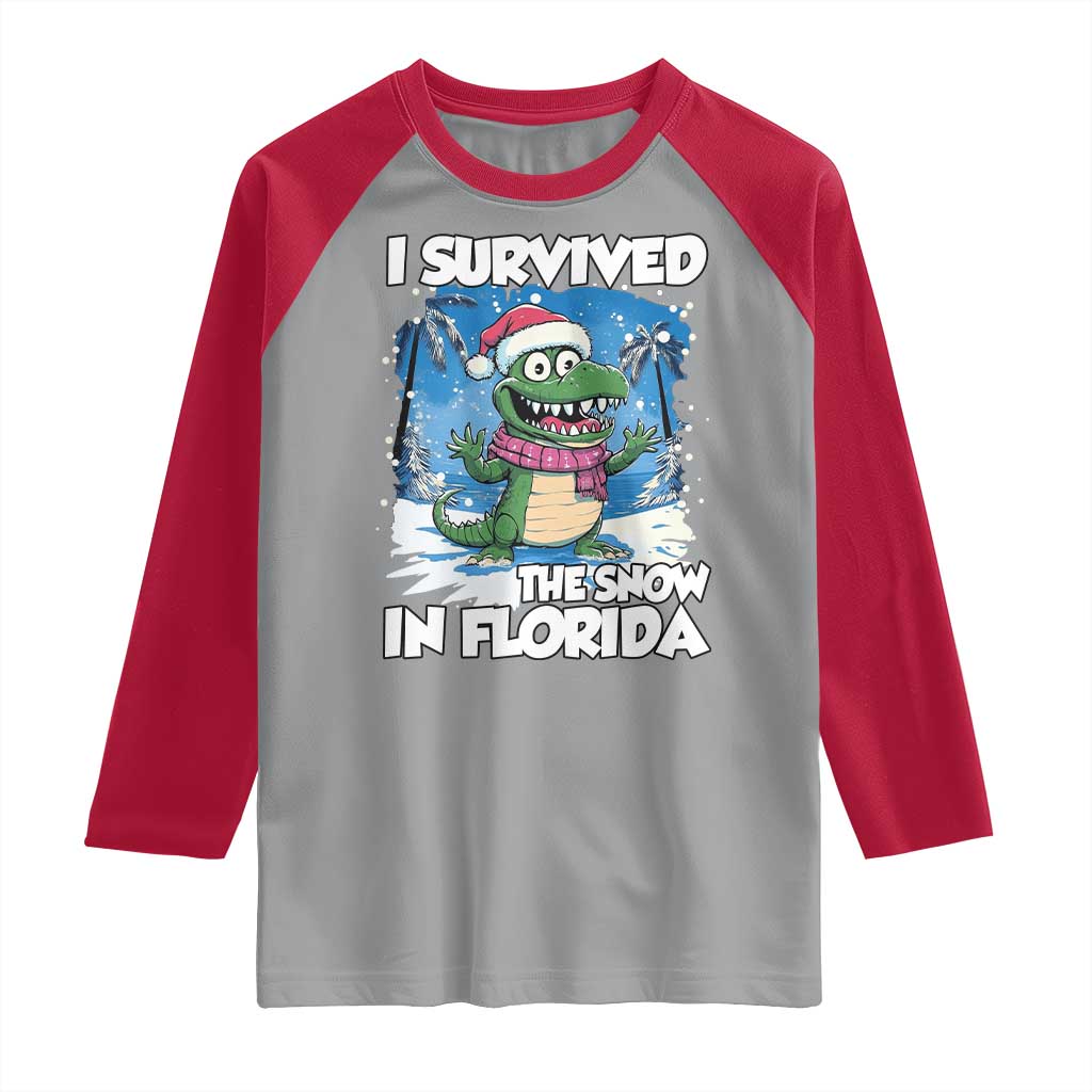 I Survived The Snow In Florida Raglan Shirt Funny Crocodile