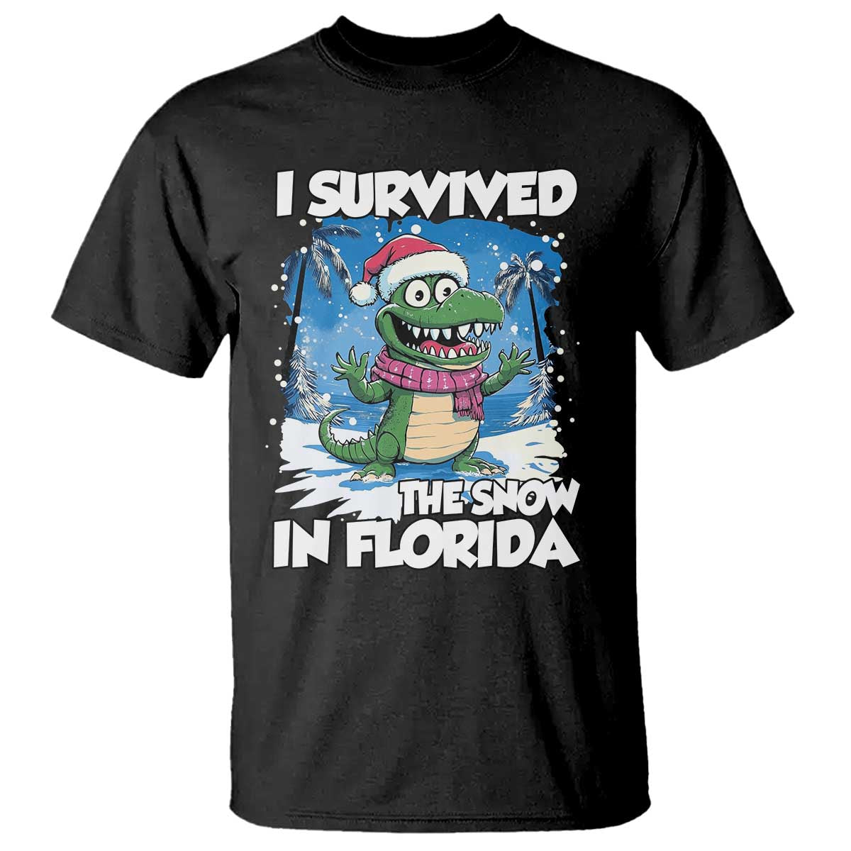 I Survived The Snow In Florida T Shirt Funny Crocodile