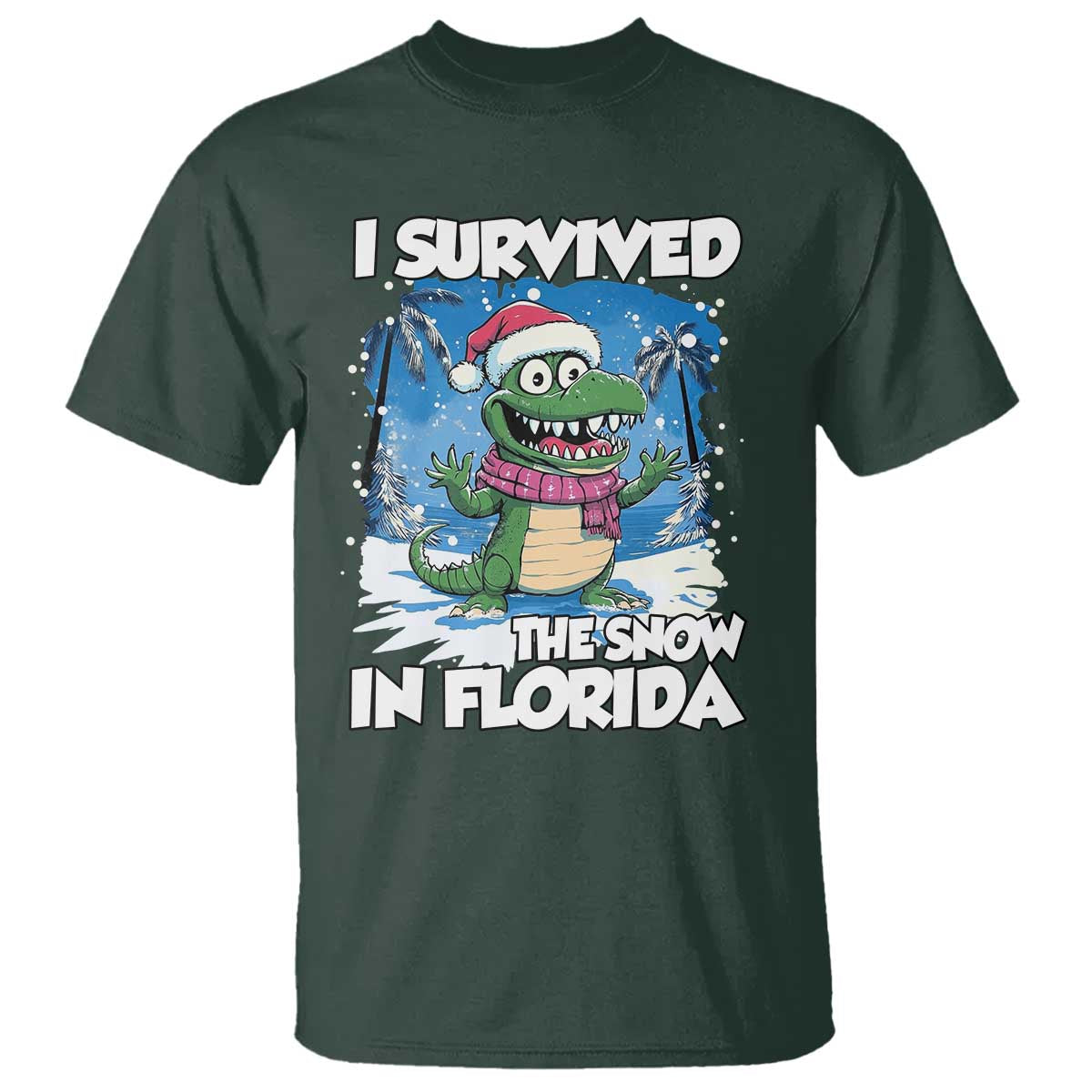 I Survived The Snow In Florida T Shirt Funny Crocodile