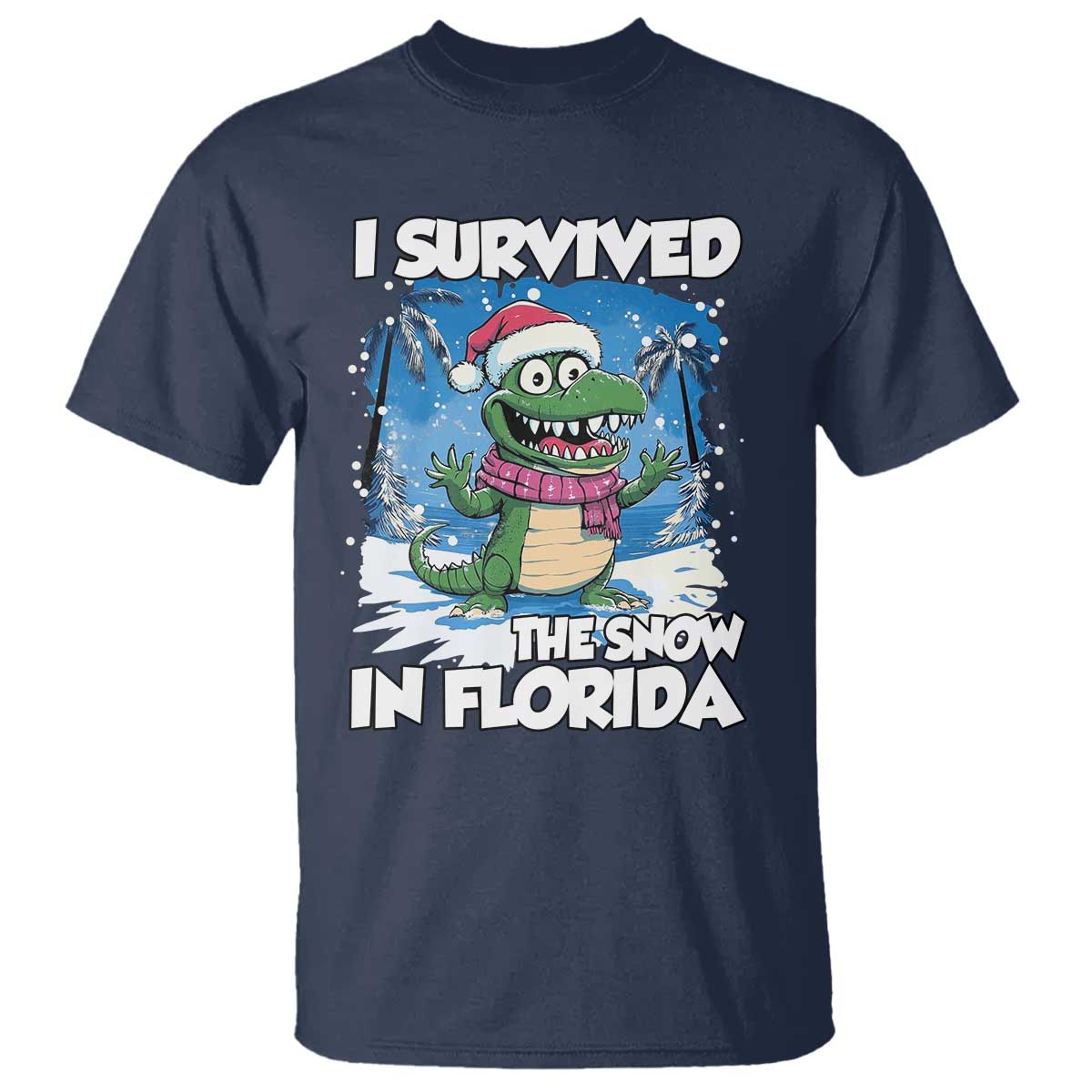 I Survived The Snow In Florida T Shirt Funny Crocodile