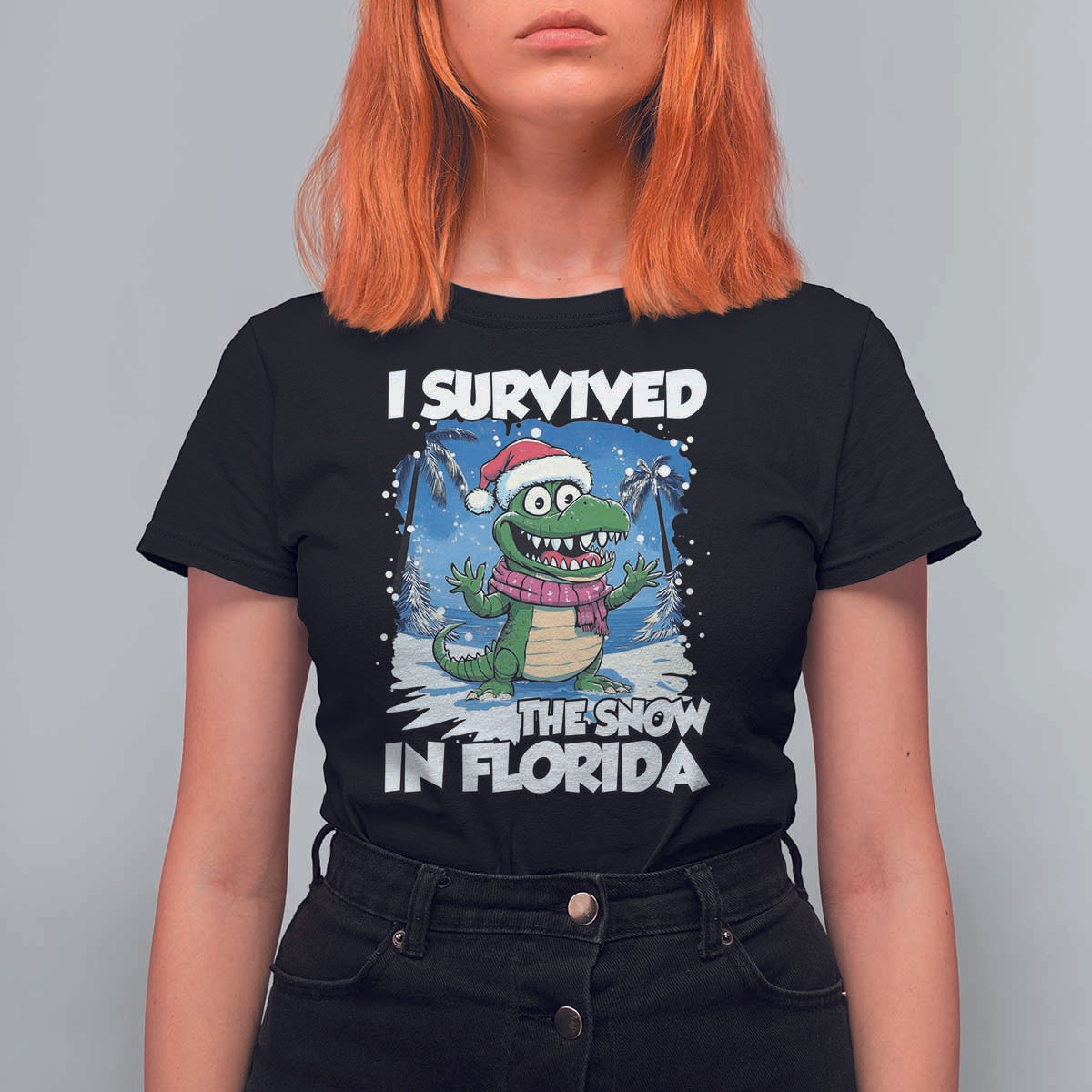 I Survived The Snow In Florida T Shirt For Women Funny Crocodile