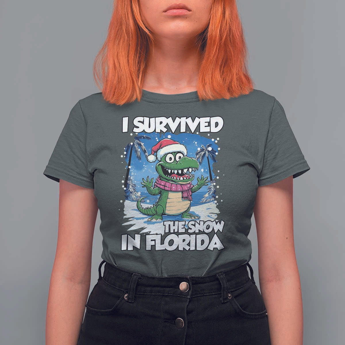 I Survived The Snow In Florida T Shirt For Women Funny Crocodile