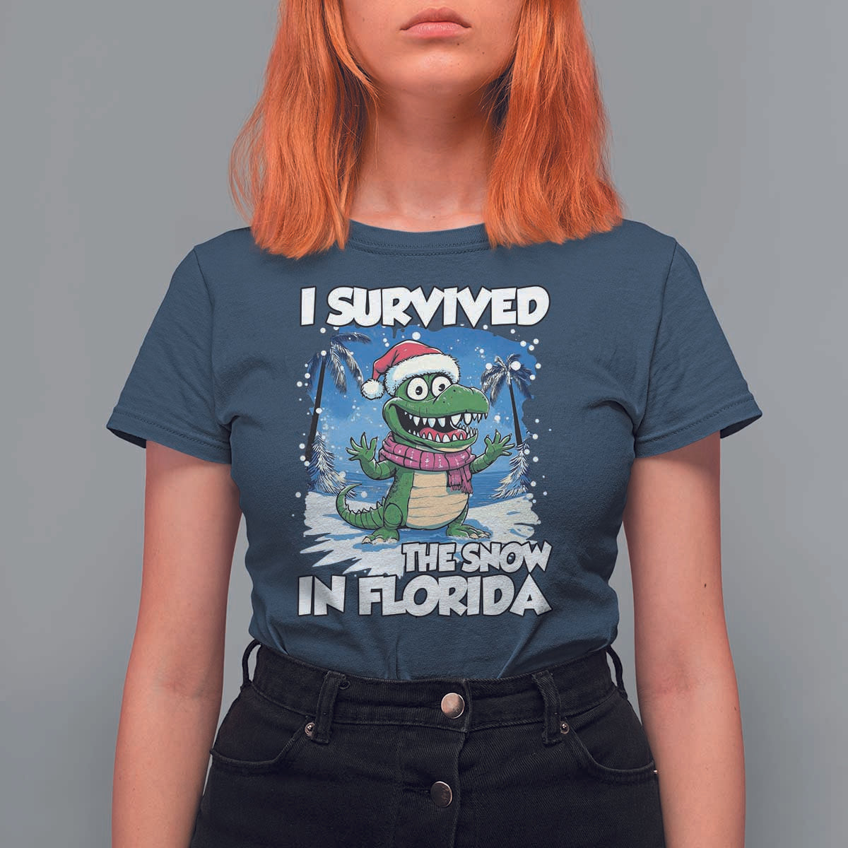 I Survived The Snow In Florida T Shirt For Women Funny Crocodile
