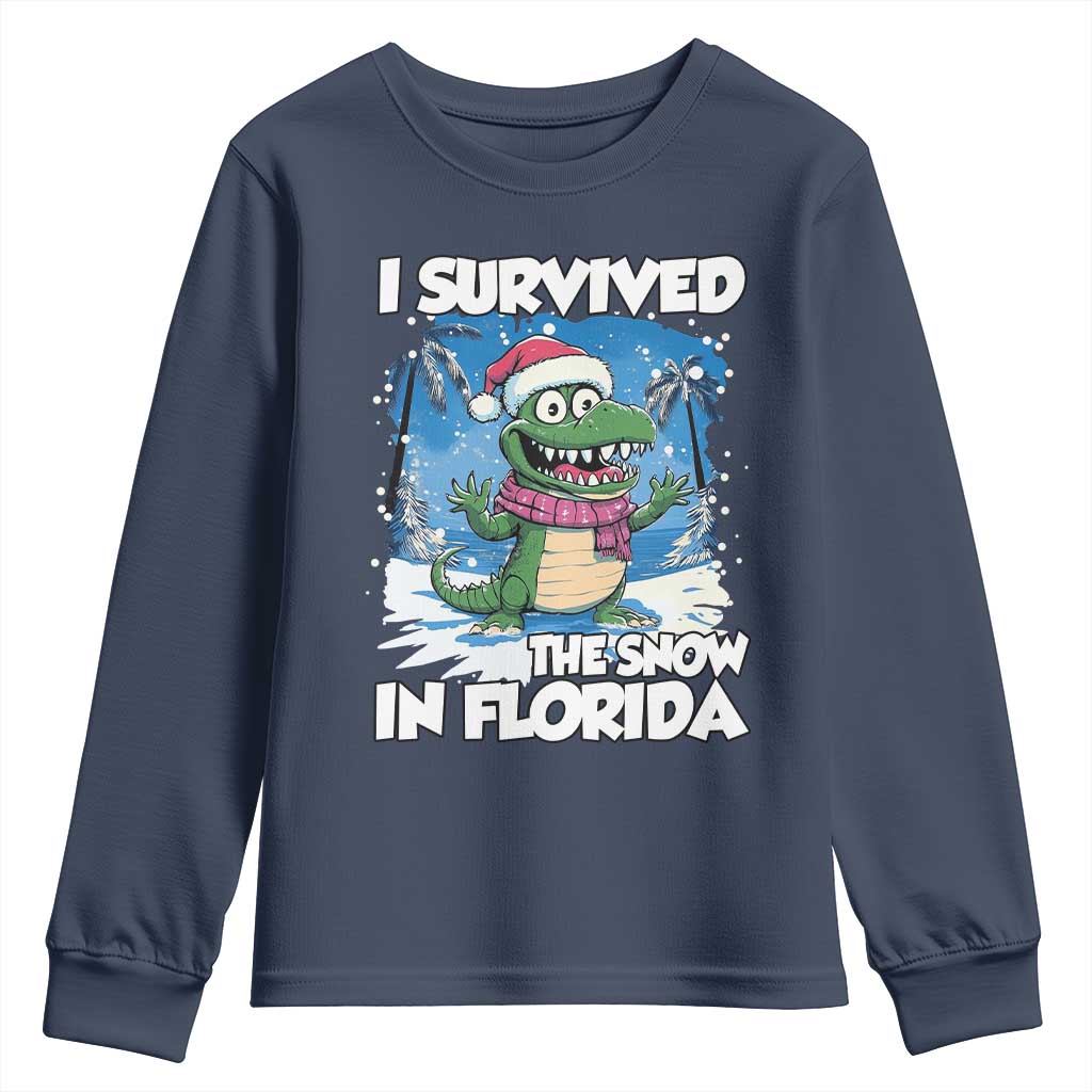 I Survived The Snow In Florida Youth Sweatshirt Funny Crocodile