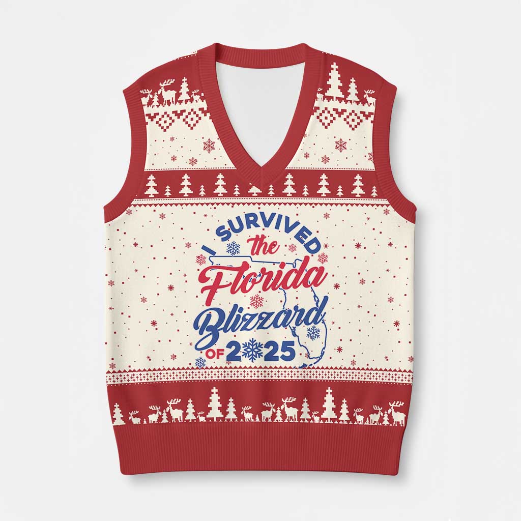 I Survived The Florida Blizzard Of 2025 V-Neck Knit Sweater Vest - Wonder Print Shop