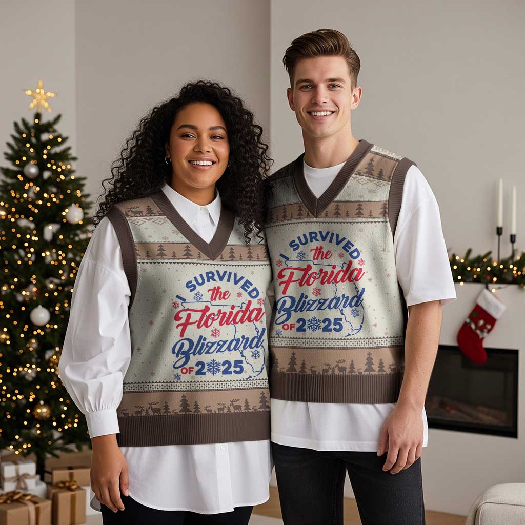 I Survived The Florida Blizzard Of 2025 V-Neck Knit Sweater Vest - Wonder Print Shop