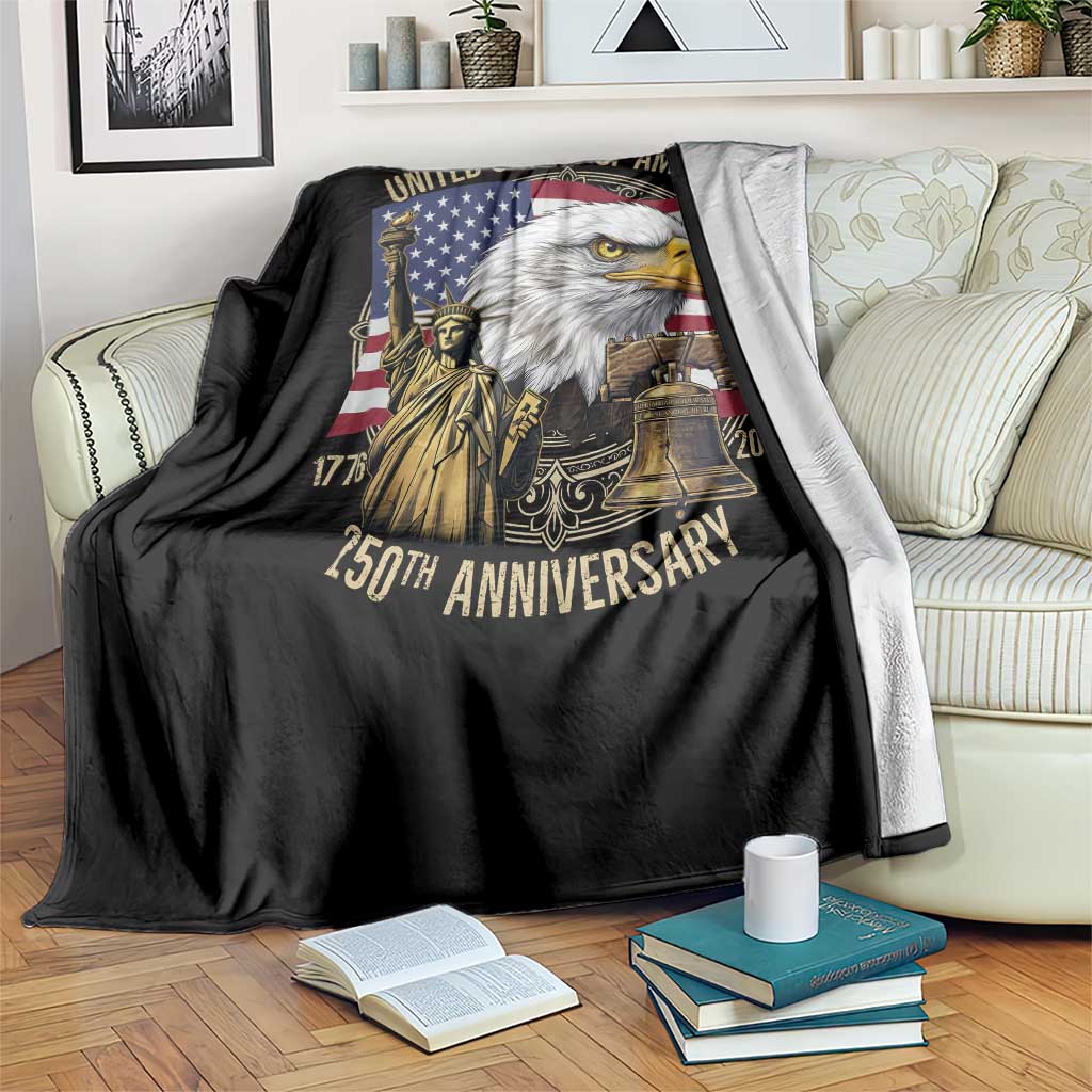 USA 250th Anniversary 1776 2026 4th of July Throw Blanket Patriotic Eagle Liberty Bell Statue of Liberty Graphic