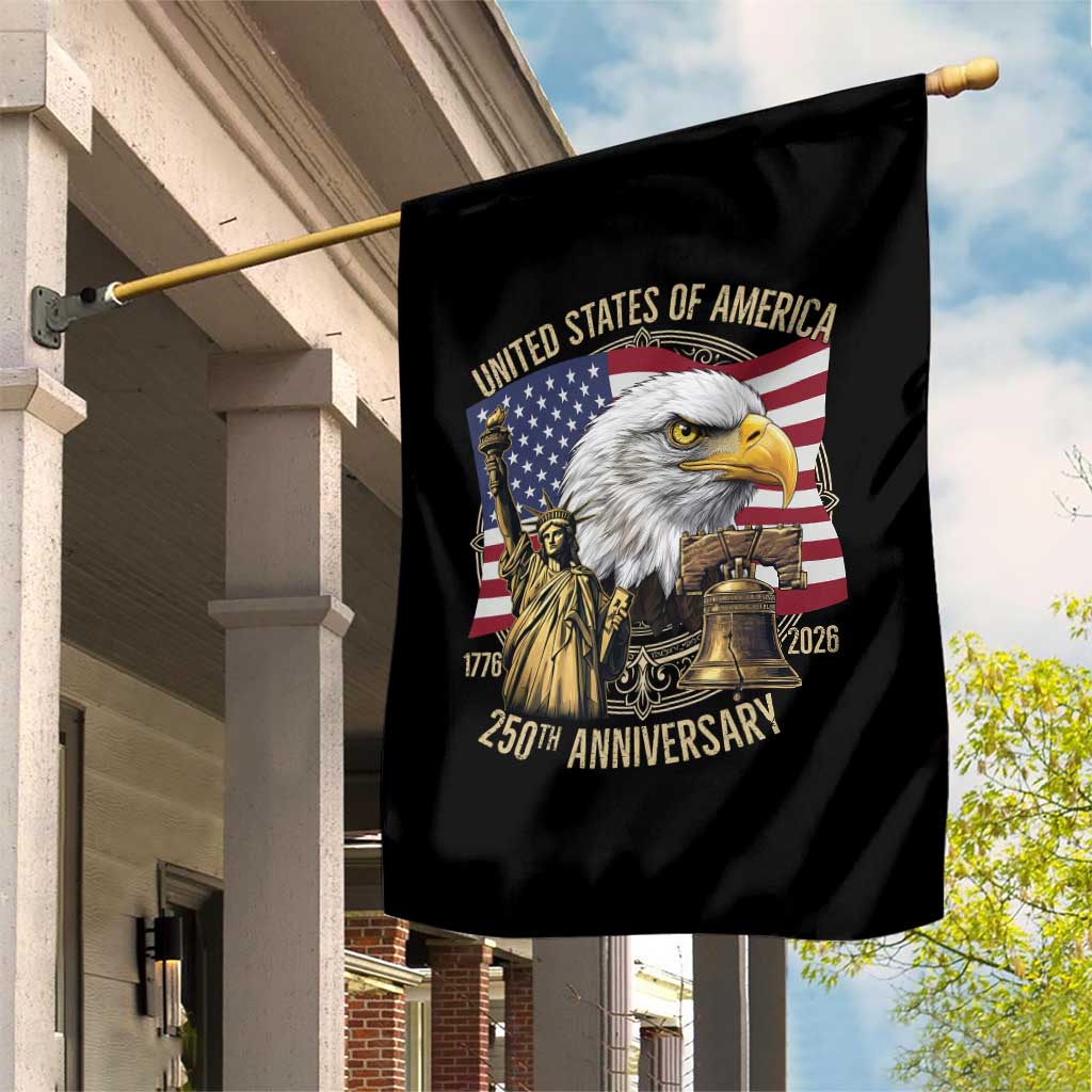 USA 250th Anniversary 1776 2026 4th of July Garden Flag Patriotic Eagle Liberty Bell Statue of Liberty Graphic