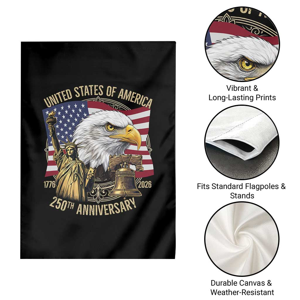 USA 250th Anniversary 1776 2026 4th of July Garden Flag Patriotic Eagle Liberty Bell Statue of Liberty Graphic