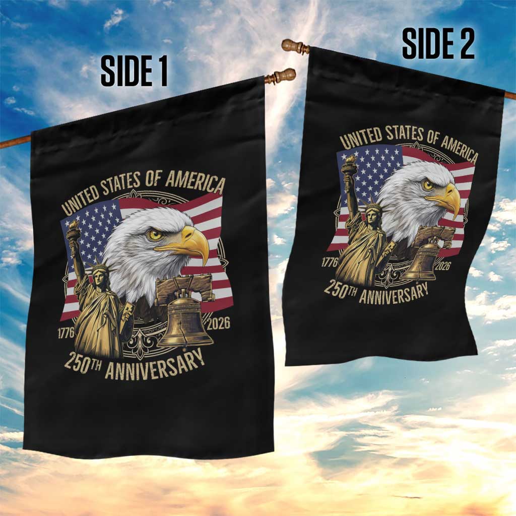 USA 250th Anniversary 1776 2026 4th of July Garden Flag Patriotic Eagle Liberty Bell Statue of Liberty Graphic