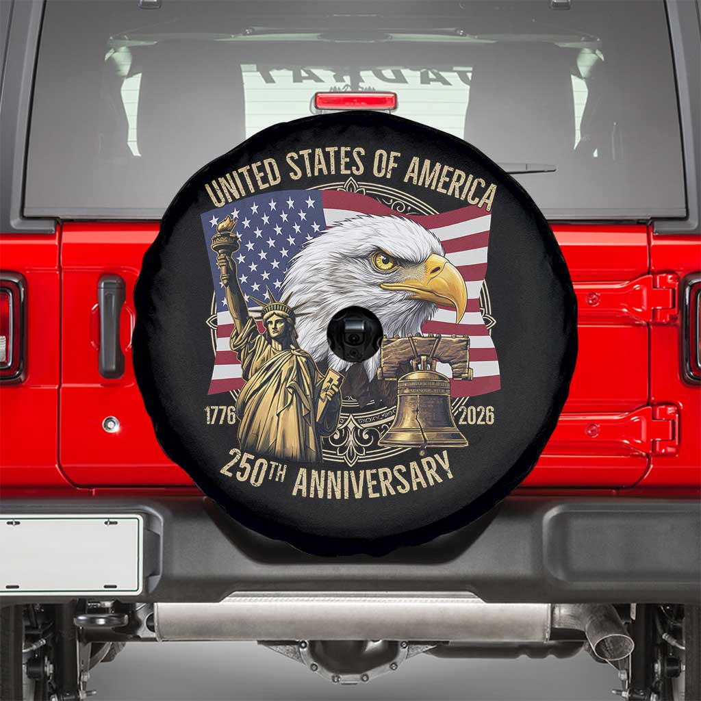USA 250th Anniversary 1776 2026 4th of July Spare Tire Cover Patriotic Eagle Liberty Bell Statue of Liberty Graphic