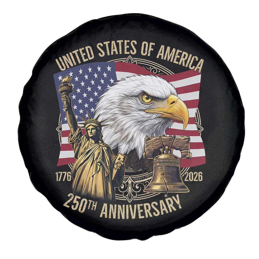 USA 250th Anniversary 1776 2026 4th of July Spare Tire Cover Patriotic Eagle Liberty Bell Statue of Liberty Graphic