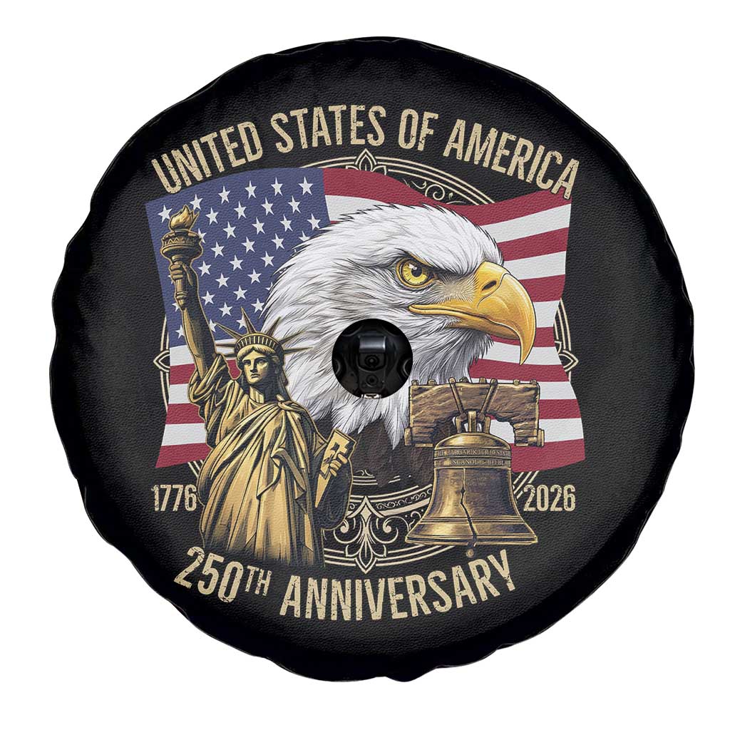 USA 250th Anniversary 1776 2026 4th of July Spare Tire Cover Patriotic Eagle Liberty Bell Statue of Liberty Graphic