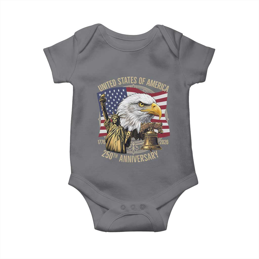 USA 250th Anniversary 1776 2026 4th of July Baby Onesie Patriotic Eagle Liberty Bell Statue of Liberty Graphic