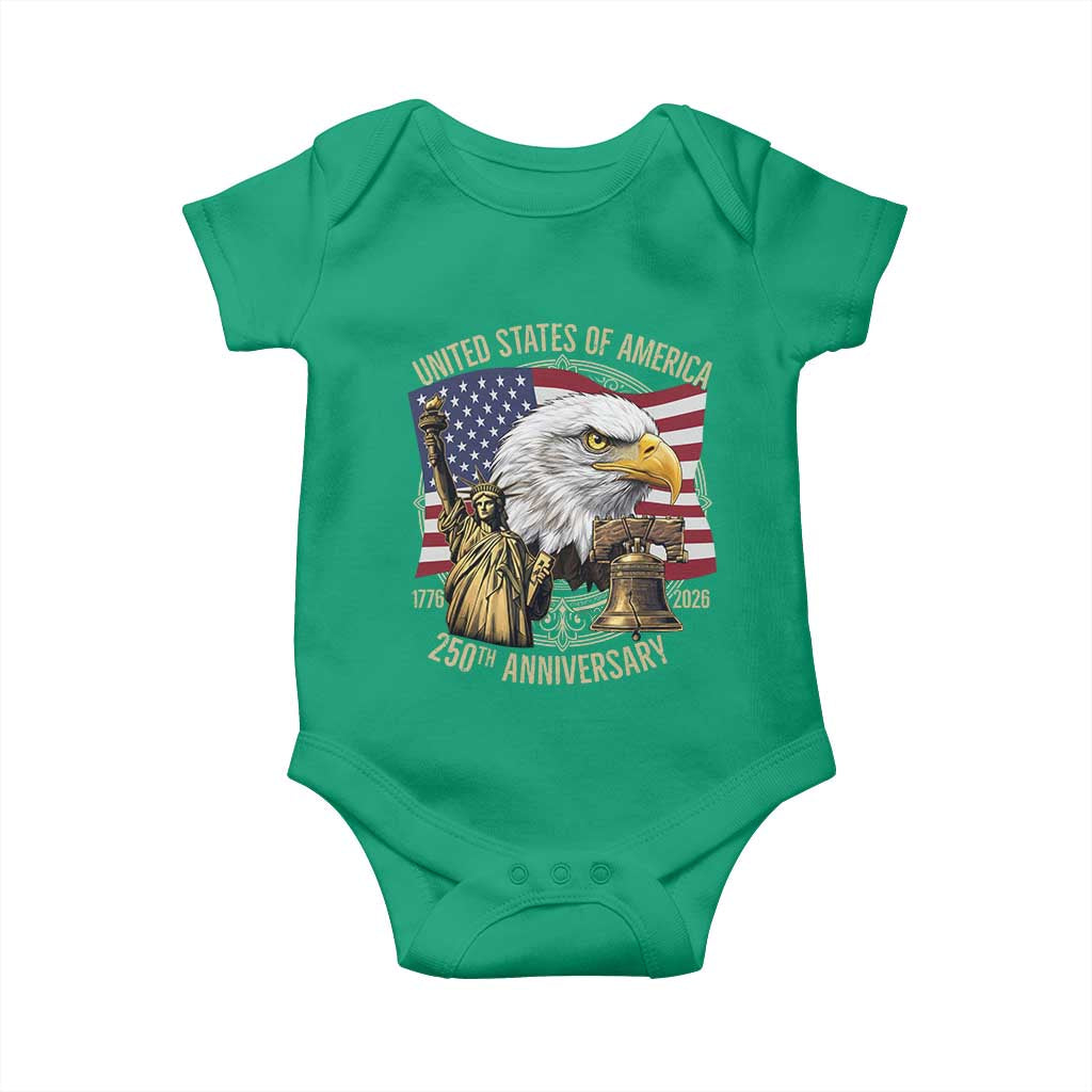 USA 250th Anniversary 1776 2026 4th of July Baby Onesie Patriotic Eagle Liberty Bell Statue of Liberty Graphic