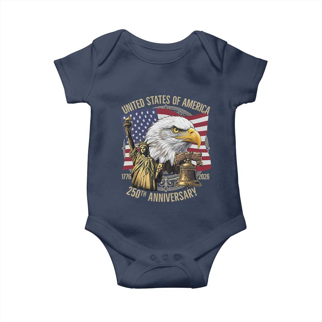 USA 250th Anniversary 1776 2026 4th of July Baby Onesie Patriotic Eagle Liberty Bell Statue of Liberty Graphic