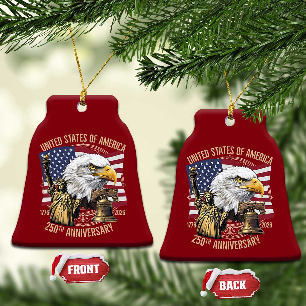 USA 250th Anniversary 1776 2026 4th of July Ceramic Ornament Patriotic Eagle Liberty Bell Statue of Liberty Graphic