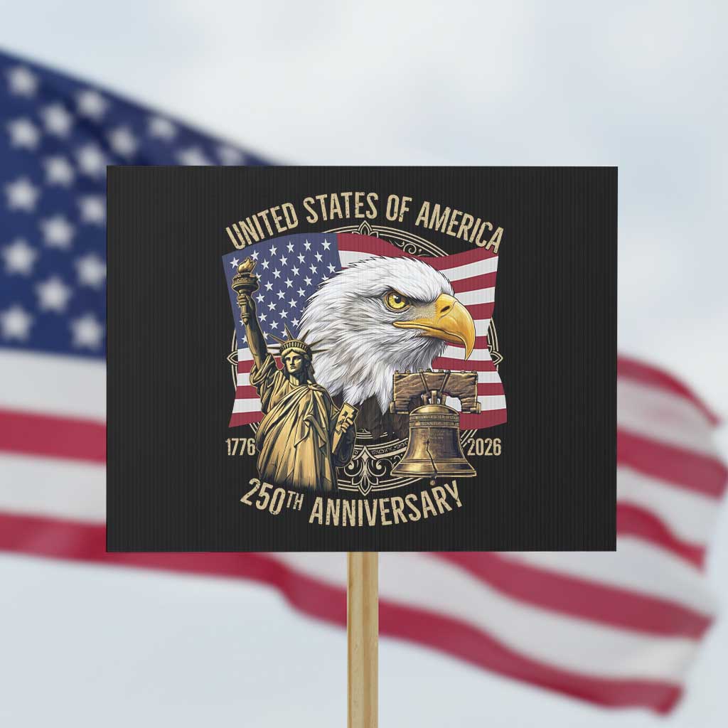 USA 250th Anniversary 1776 2026 4th of July Protest Sign Patriotic Eagle Liberty Bell Statue of Liberty Graphic