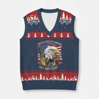 USA 250th Anniversary 1776 2026 4th of July V-Neck Knit Sweater Vest Patriotic Eagle Liberty Bell Statue of Liberty Graphic