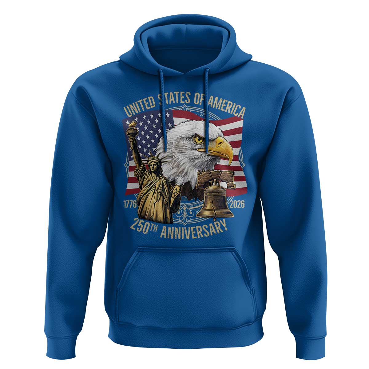 USA 250th Anniversary 1776 2026 4th of July Hoodie Patriotic Eagle Liberty Bell Statue of Liberty Graphic
