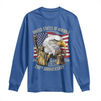 USA 250th Anniversary 1776 2026 4th of July Long Sleeve Shirt Patriotic Eagle Liberty Bell Statue of Liberty Graphic