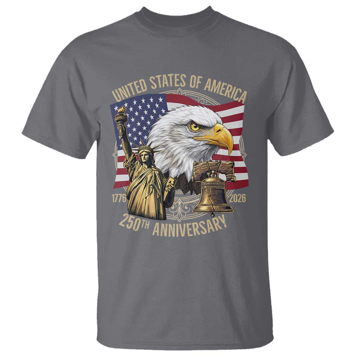 USA 250th Anniversary 1776 2026 4th of July T Shirt Patriotic Eagle Liberty Bell Statue of Liberty Graphic