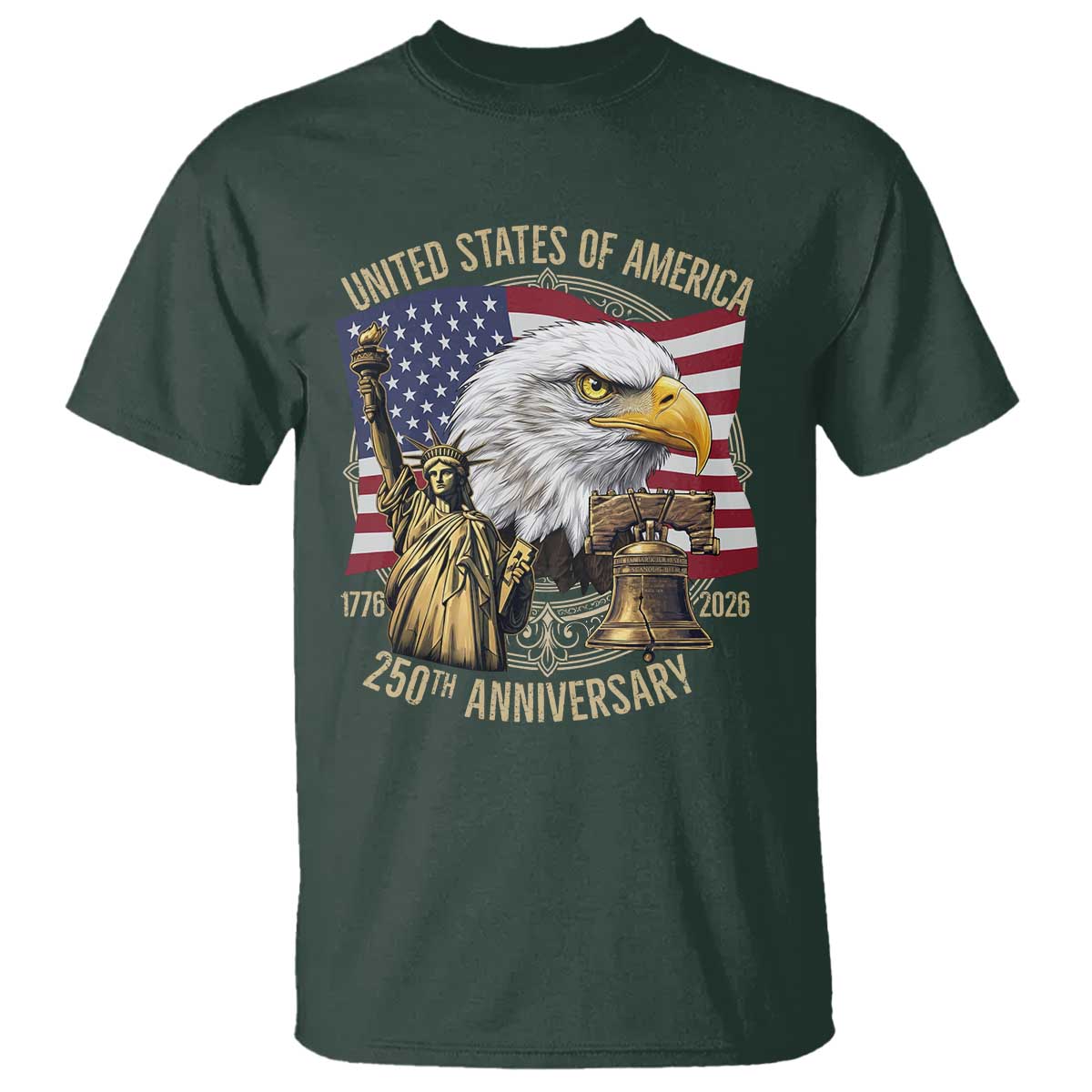 USA 250th Anniversary 1776 2026 4th of July T Shirt Patriotic Eagle Liberty Bell Statue of Liberty Graphic