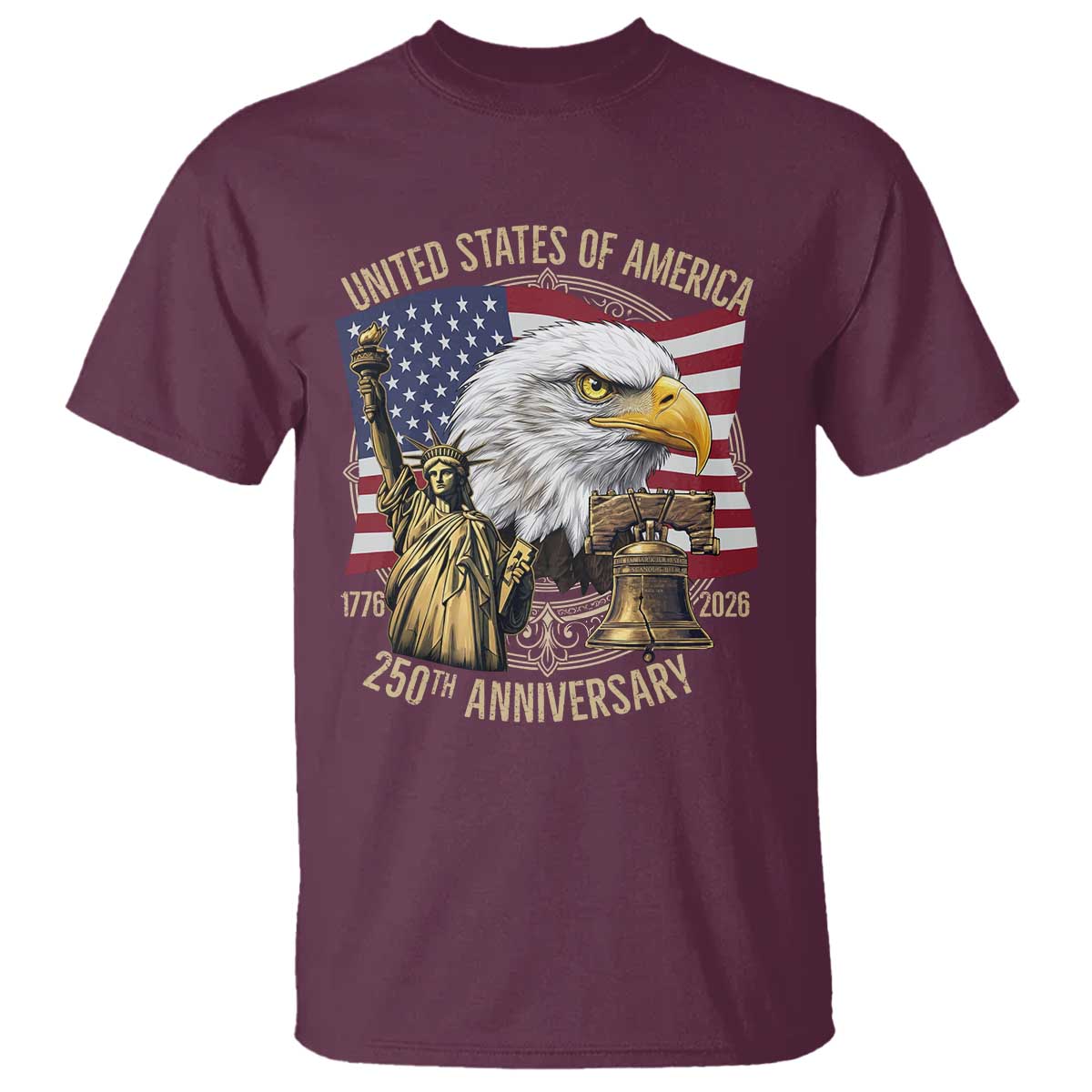 USA 250th Anniversary 1776 2026 4th of July T Shirt Patriotic Eagle Liberty Bell Statue of Liberty Graphic