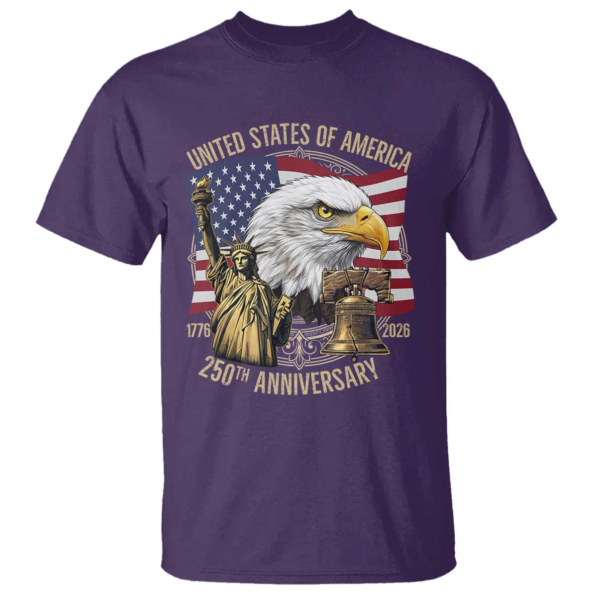 USA 250th Anniversary 1776 2026 4th of July T Shirt Patriotic Eagle Liberty Bell Statue of Liberty Graphic