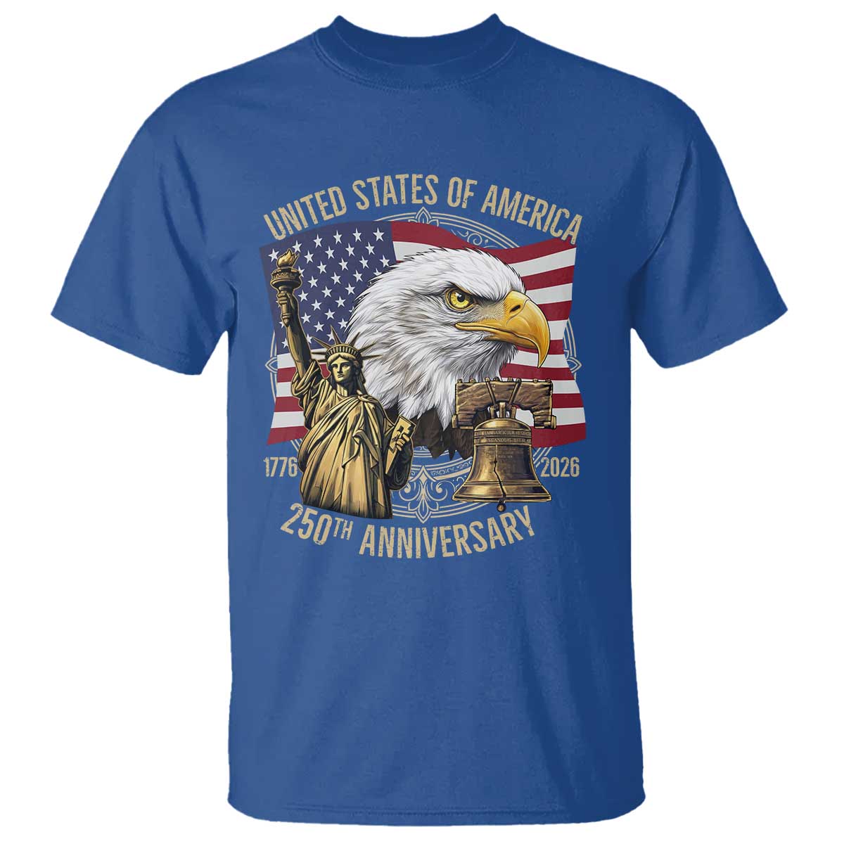 USA 250th Anniversary 1776 2026 4th of July T Shirt Patriotic Eagle Liberty Bell Statue of Liberty Graphic