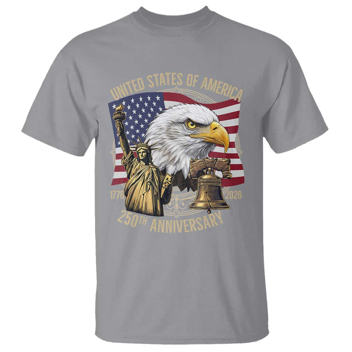 USA 250th Anniversary 1776 2026 4th of July T Shirt Patriotic Eagle Liberty Bell Statue of Liberty Graphic