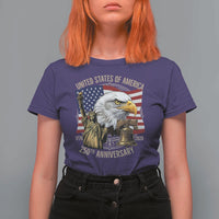 USA 250th Anniversary 1776 2026 4th of July T Shirt For Women Patriotic Eagle Liberty Bell Statue of Liberty Graphic