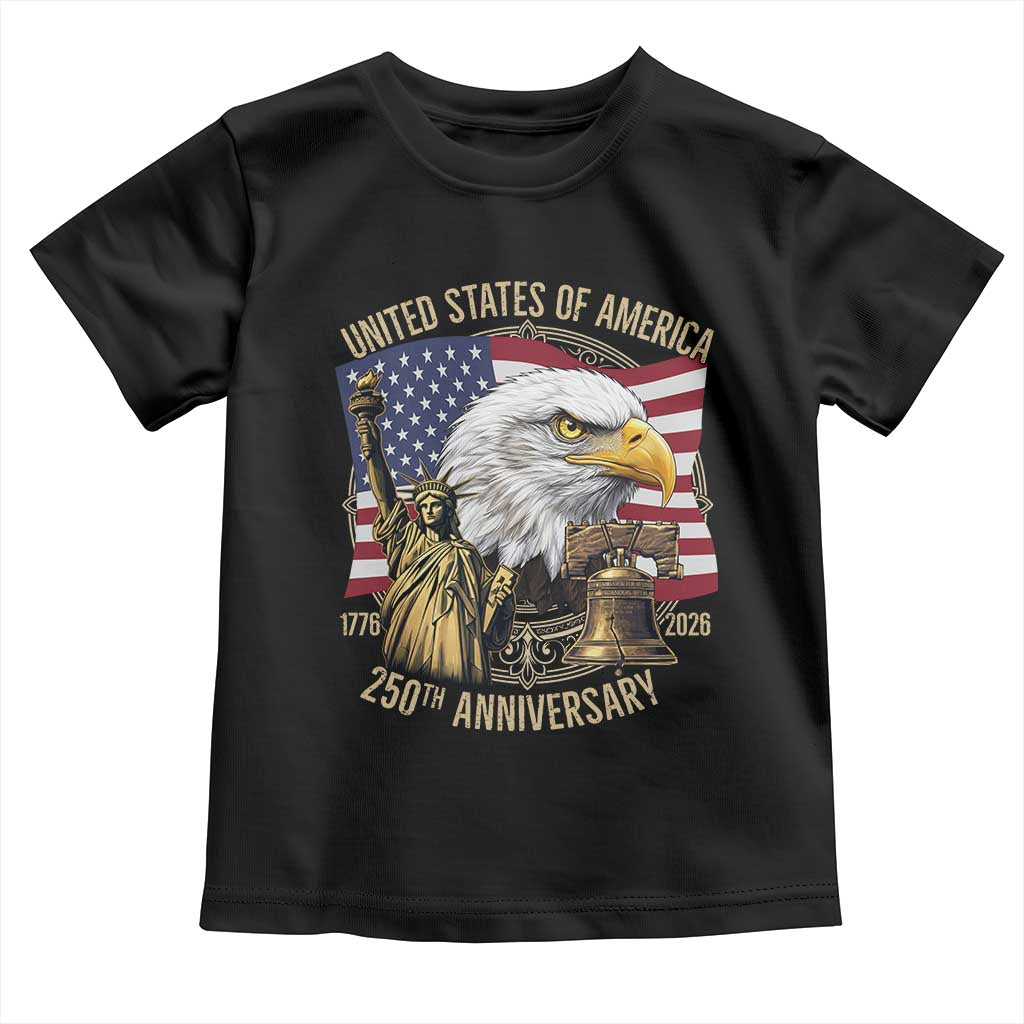 USA 250th Anniversary 1776 2026 4th of July Toddler T Shirt Patriotic Eagle Liberty Bell Statue of Liberty Graphic