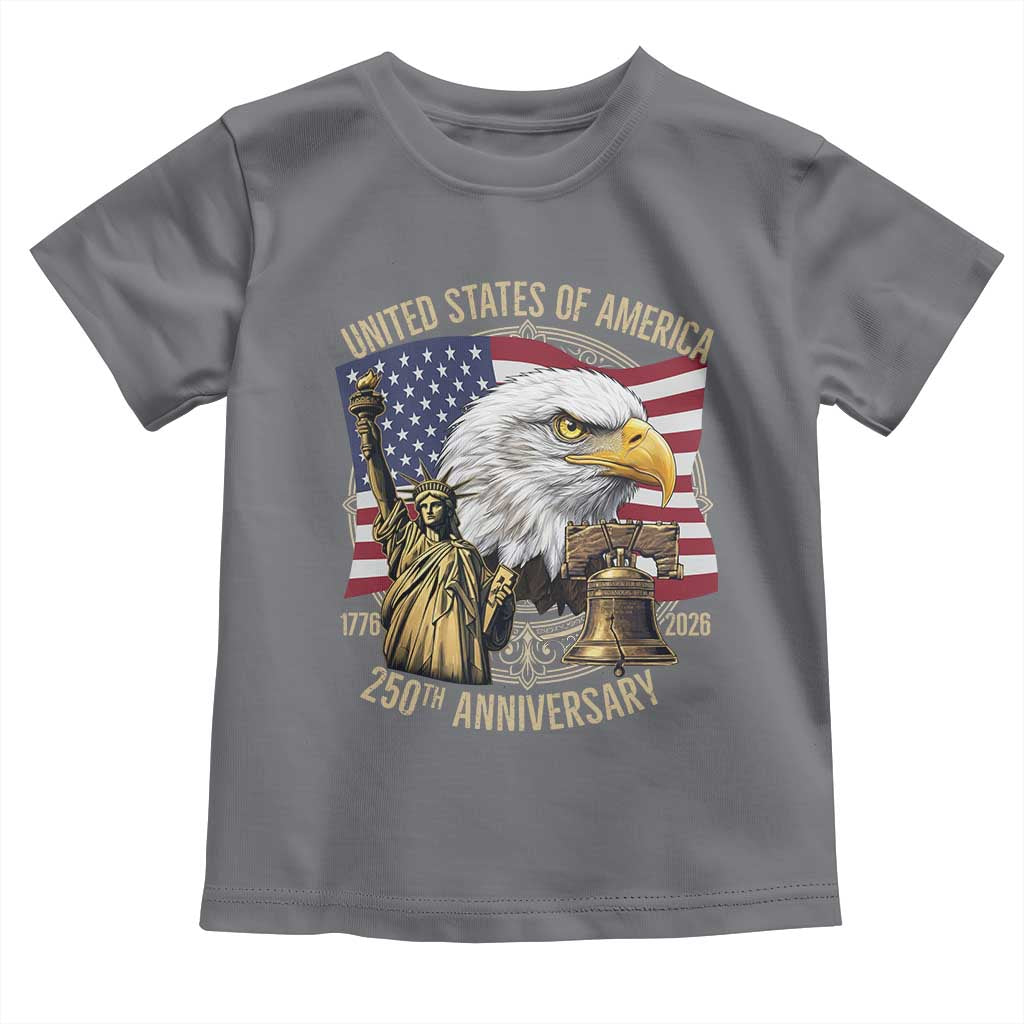 USA 250th Anniversary 1776 2026 4th of July Toddler T Shirt Patriotic Eagle Liberty Bell Statue of Liberty Graphic
