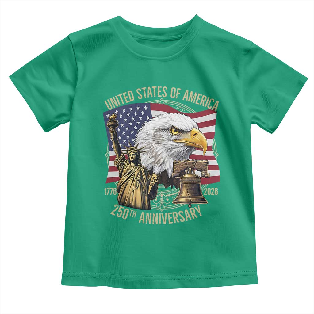 USA 250th Anniversary 1776 2026 4th of July Toddler T Shirt Patriotic Eagle Liberty Bell Statue of Liberty Graphic